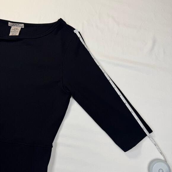 VTG AKA Eddie Bauer Black A-Line Dress Women's Medium Stretch Midi Workwear - Picture 7 of 14